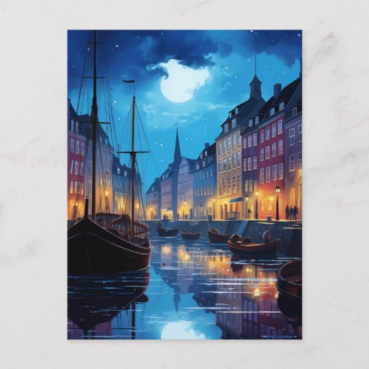 Enchanting Nyhavn Copenhagen Night Canal Scene Briefkaart (Voorkant)