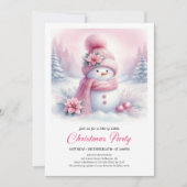 Enchanting Pink Snowman Kids Christmas Invitation (Devant)