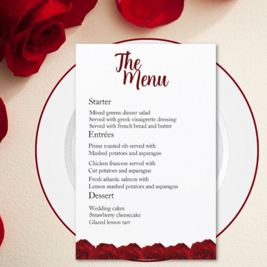 Enchanting Red Rose Wedding Dinner Menu