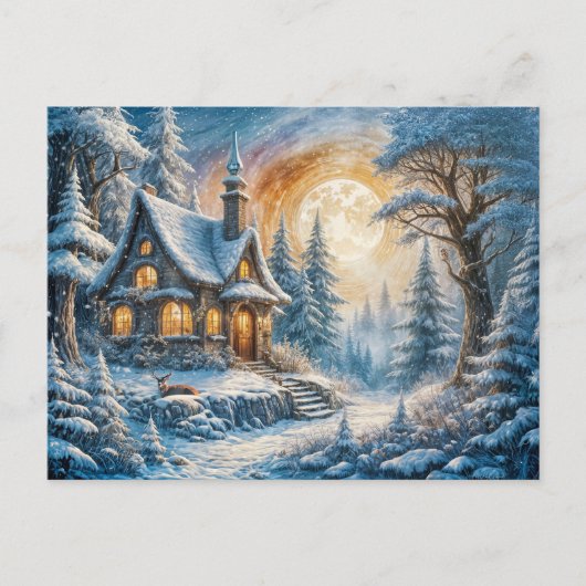 Enchanting Winter Cottage in Moonlight Briefkaart (Voorkant)