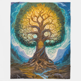 Enchanting Yggdrasil Glowing Tree Magical Landscap Fleece Deken