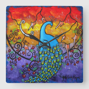 Enchantment Peacock Clock Vierkante Klok