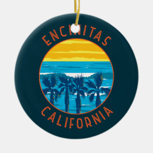 Encinitas California Retro Noodlijdende Cirkel Keramisch Ornament