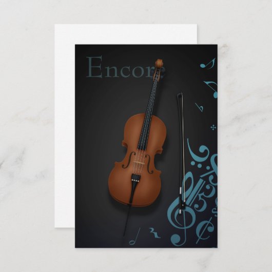 "Encore" Cello & Bow Turquoise & Black Custom Bedankkaart (Voorkant / Achterkant)