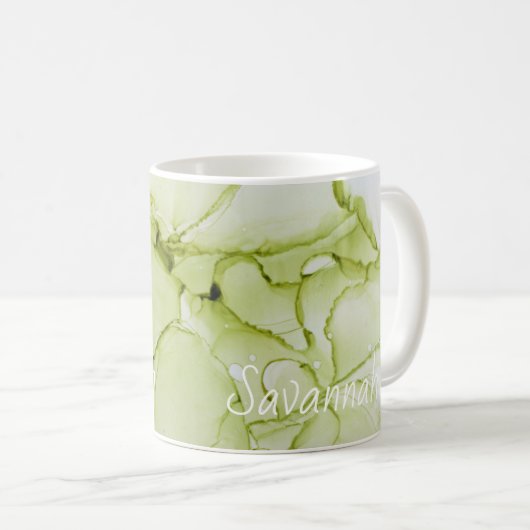 Encre Abstraite d'alcool vert nommée Mug de café (Devant droit)