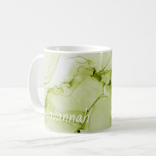 Encre Abstraite d'alcool vert nommée Mug de café (Devant gauche)