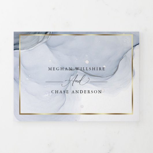 Encre Abstraite Dusty Blue Mauve Plum Tri-Fold Inv (Page de couverture)