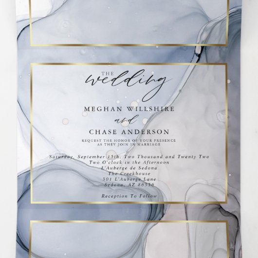 Encre Abstraite Dusty Blue Mauve Plum Tri-Fold Inv (Intérieur au milieu)