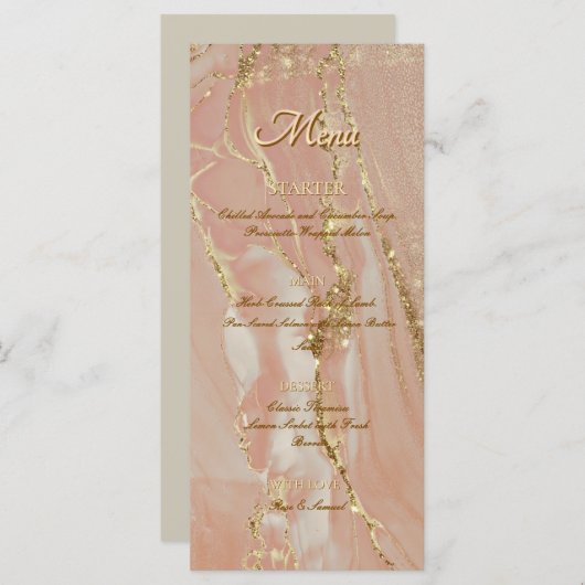 Encre Alcool Rose Paillettes Or Élégant Menu Plat (Devant / Derrière)