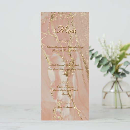 Encre Alcool Rose Paillettes Or Élégant Menu Plat (Debout devant)