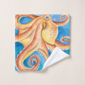 Encre d'aquarelle rouge orange octopus (Gant de toilette)