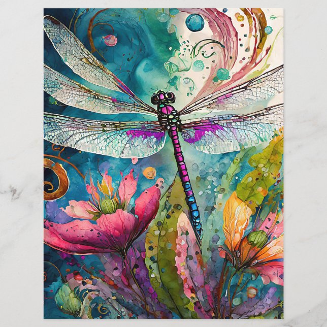 Encre et stylo Aquarelle Dragonfly Papier (Devant)
