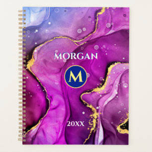Encre liquide rouge violet et or, monogramme et no