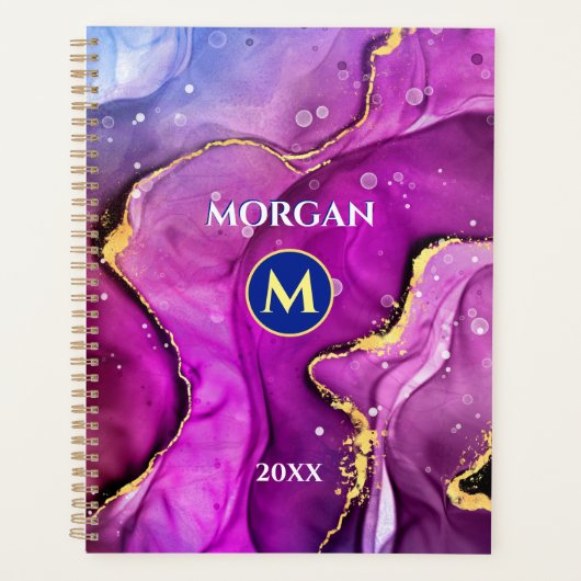 Encre liquide rouge violet et or, monogramme et no (Devant)