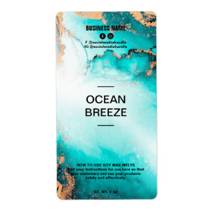 Encre luxuriante Océan Bleu Soy Wax Melt Étiquette