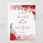 Encre transparente rose rouge faire-part de mariag (Devant / Derrière)