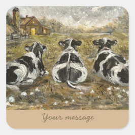 End of Day Cows Whimsical Farmhouse Cow Vintage Vierkante Sticker