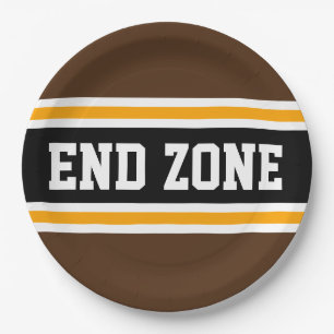 END ZONE Athletic Bruin Geel Football Strepen Papieren Bordje