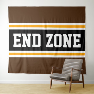 END ZONE Fun Athletic Bruin Zwart Geel Strepen Wandkleed