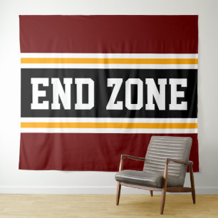 END ZONE Fun Bold Rood Wit Gele Strepen Wandkleed