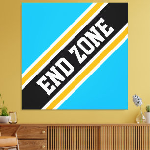 END ZONE Fun Bold Sky Blue Black Racing Stripes Canvas Afdruk