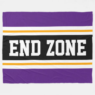END ZONE Fun Paarse Geel Zwart Football Strepen Fleece Deken