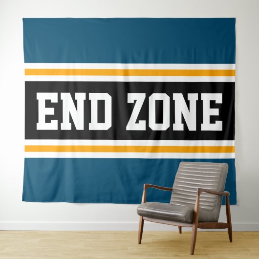 END ZONE Fun Sportief Blauwgroen Zwart Geel Strepe Wandkleed (In Situ (horizontaal))
