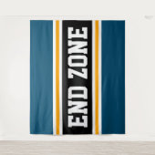 END ZONE Fun Sportief Blauwgroen Zwart Geel Strepe Wandkleed (Voorkant)