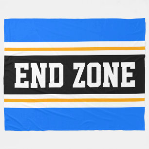 END ZONE Helderblauw geel zwart Football strepen Fleece Deken