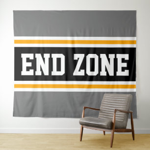 END ZONE Sportieve Bold Zwart Grijs Geel Strepen Wandkleed