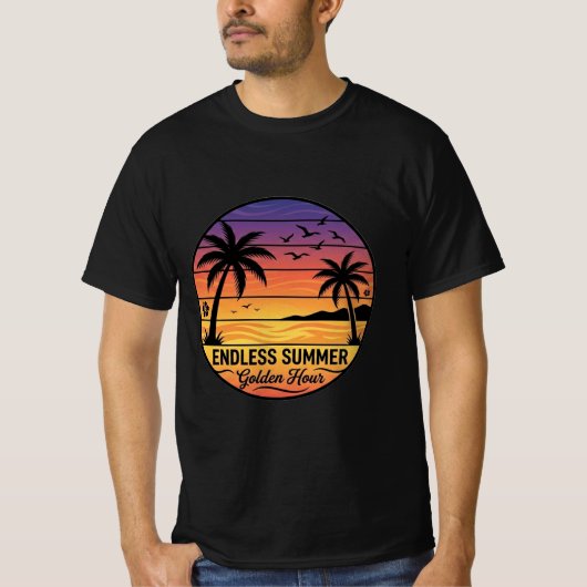 Endless Summer Retro Sunset Beach Palm T-Shirt (Devant)