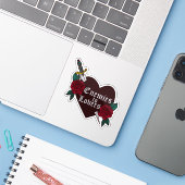 Enemies to Lovers heart and dagger Sticker (Laptop met iPhone)