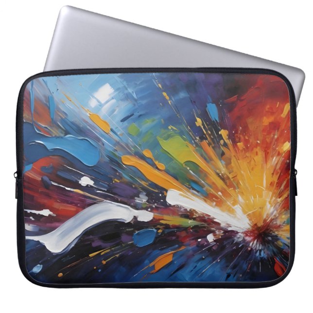 Energetic Abstract Colorful Explosion Impasto Laptop Sleeve (Voorkant)