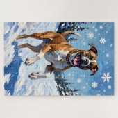 Energetic Boxer Dog Leaping in Winter Snow Fun Legpuzzel (Horizontaal)