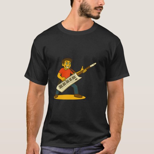 Energetic man playing keytar t-shirt (Voorkant)