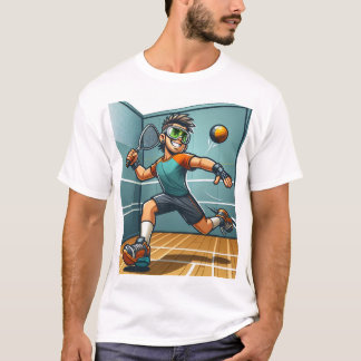 Energetic man playing raquetball t-shirt