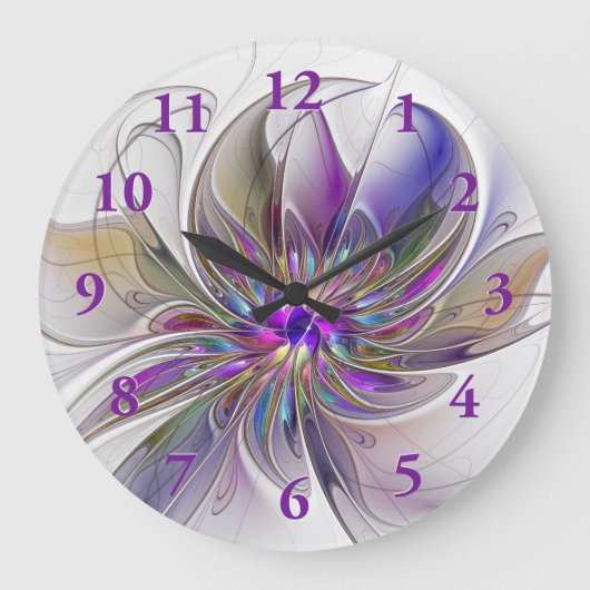 Energetische, kleurrijke Abstracte fractale kunstb Grote Klok (Voorkant)