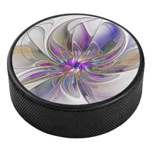 Energetische, kleurrijke Abstracte fractale kunstb Hockey Puck