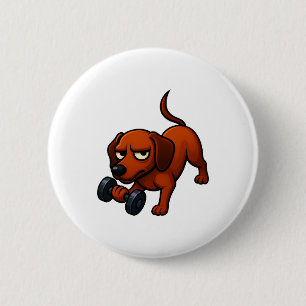 Energetische teckel dumbbell comic motivatie ronde button 5,7 cm