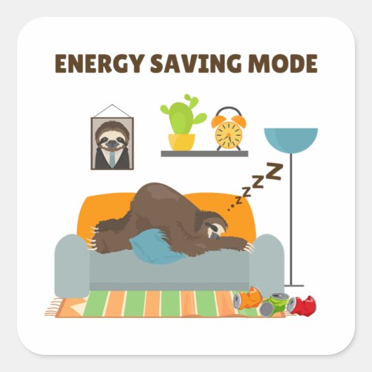 Energiebesparende modus Pun Square Sticker (Voorkant)