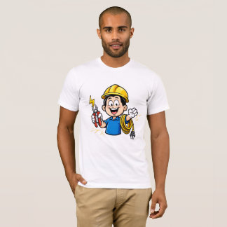 Energieke elektricien mascotte bliksem cartoon kun t-shirt