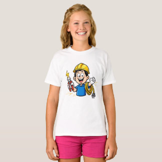Energieke elektricien mascotte bliksem cartoon kun t-shirt