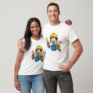 Energieke elektricien mascotte bliksem cartoon kun t-shirt