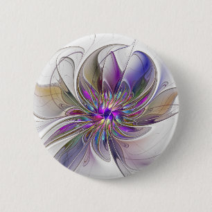 Energieke, kleurrijke abstracte fractale kunst blo ronde button 5,7 cm