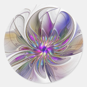 Energieke, kleurrijke abstracte fractale kunst blo ronde sticker