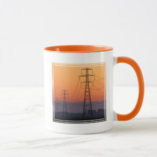 Energiezuilen bij zonsondergang mok