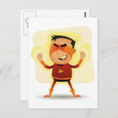 Energy Boy - Cartoon Superheld Superpower Briefkaart (Voorkant / Achterkant)