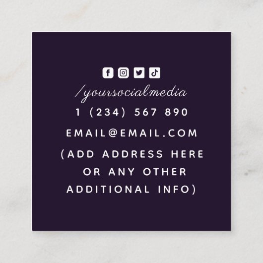 Energy Healer Fortune Teller Mystical Dark Paarse Vierkante Visitekaartje (Achterkant)