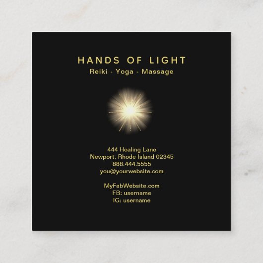 *~* Energy Healing Hands Ball Reiki Light Vierkante Visitekaartje (Achterkant)