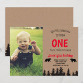 Enfant 1er anniversaire Photo Invitation Lumberjac (Devant / Derrière)